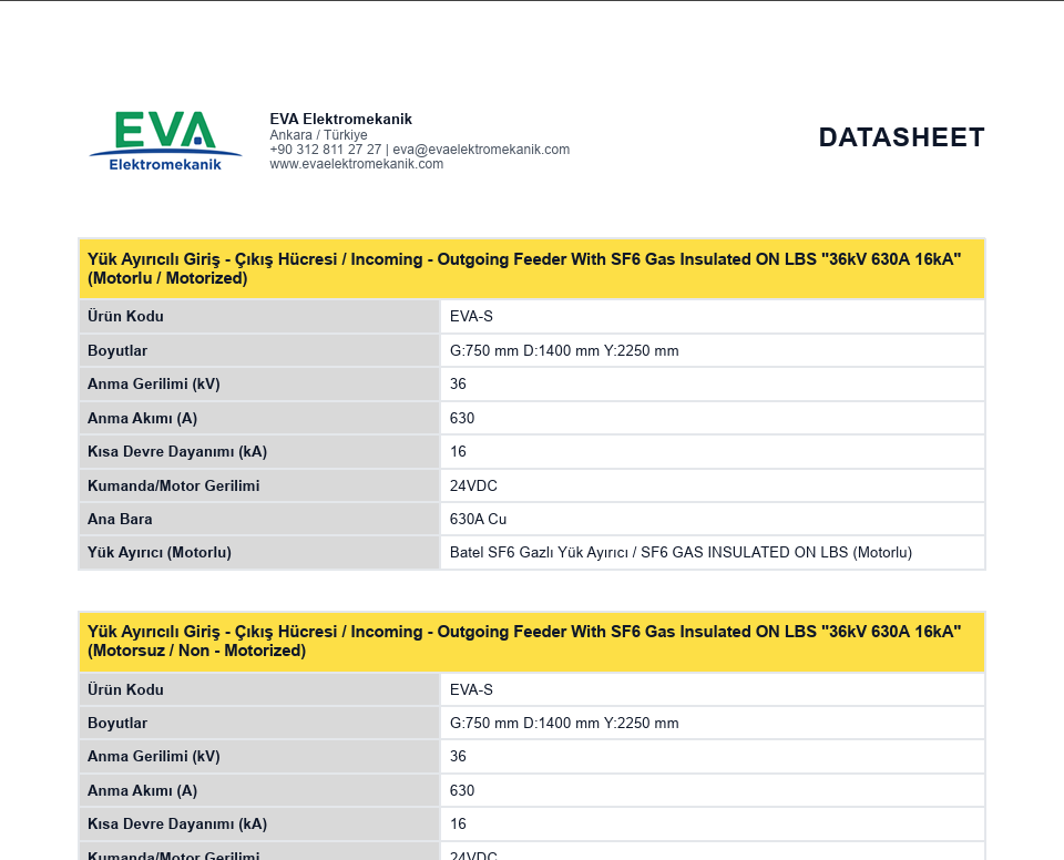Datasheet örnek çıktısı